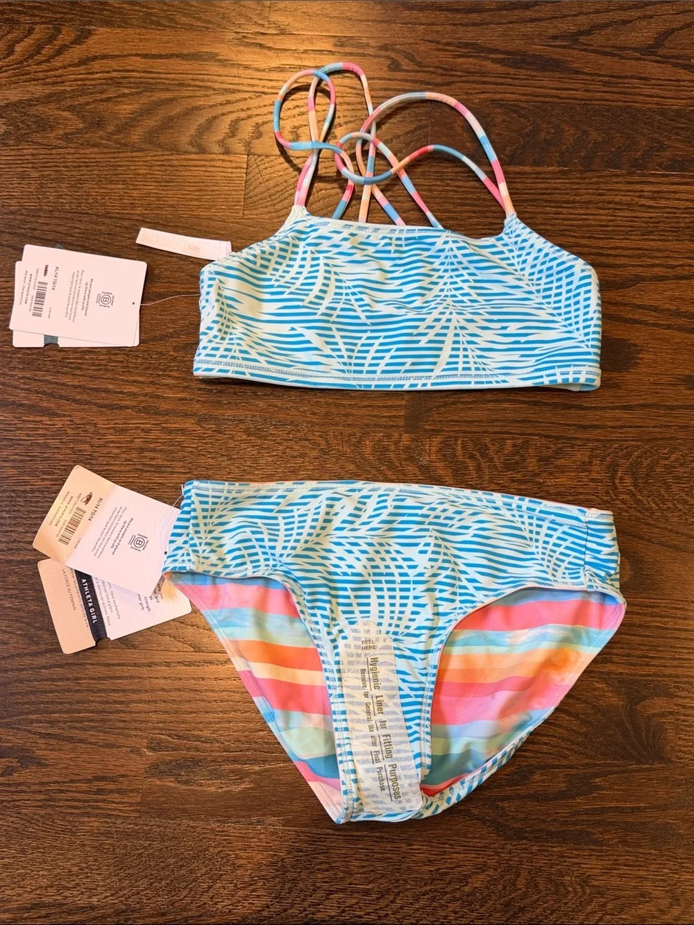 Athleta Girl Reversible Sunset Oasis Bikini Two-Piece Swim Set Pink Blue Yellow